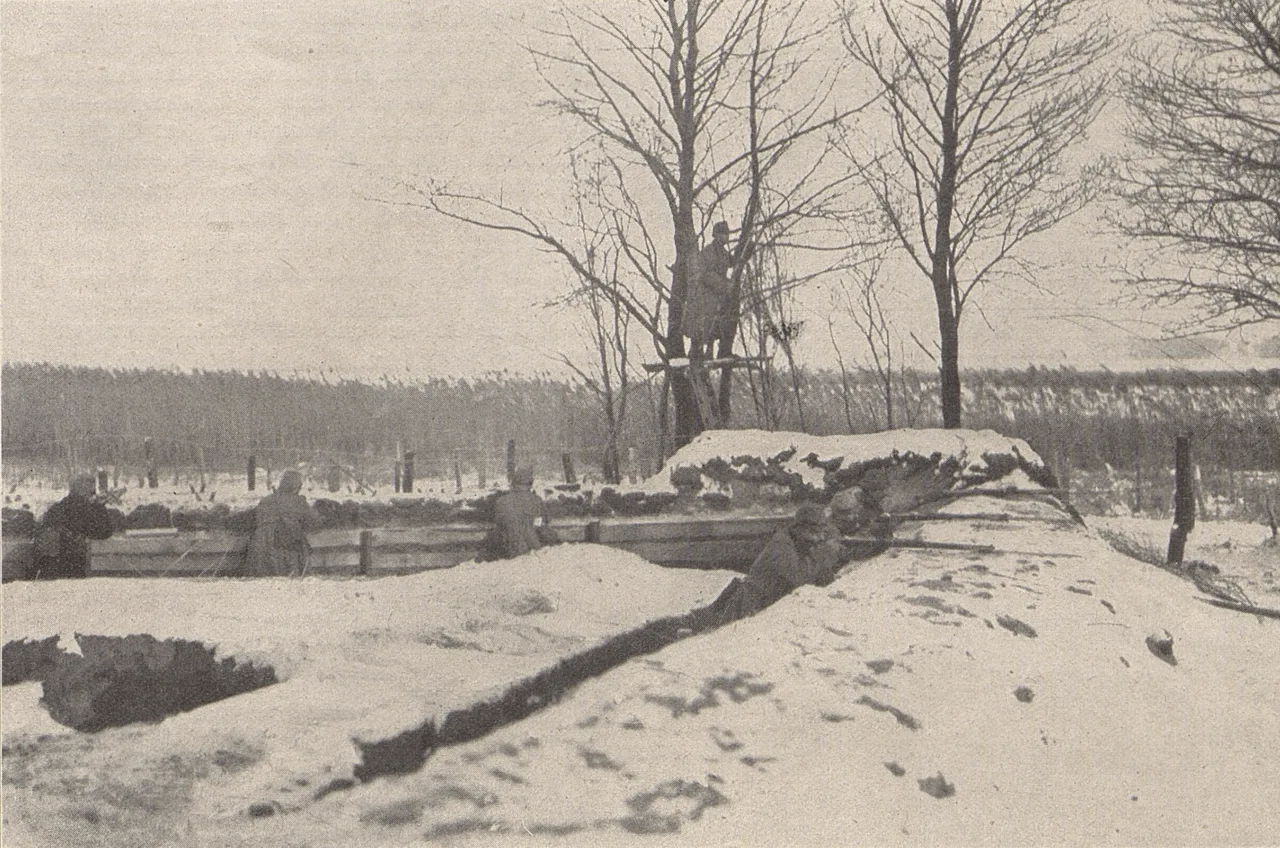 German observation trench post near the shore of one of Masurian lakes (February 1915)