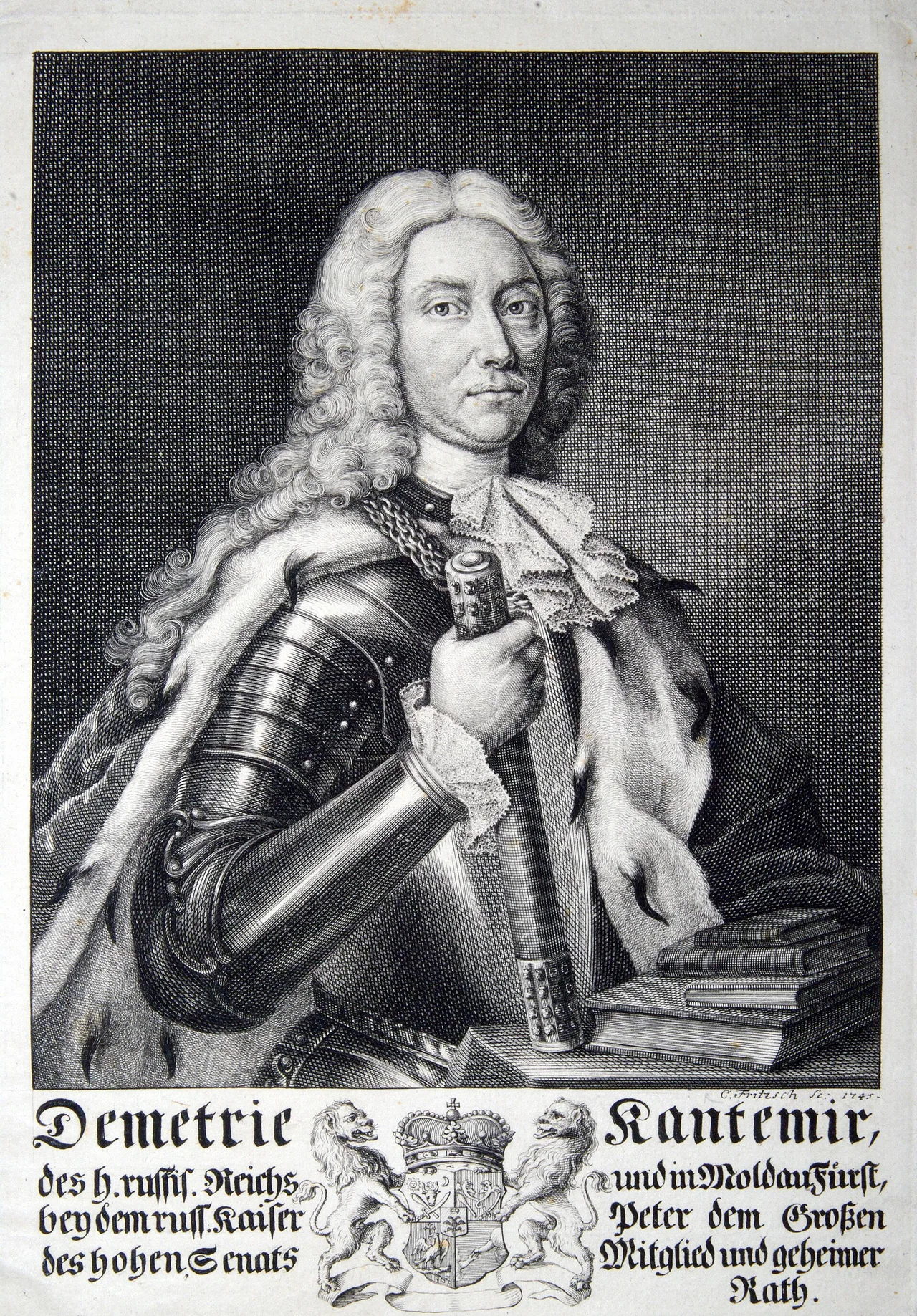 Dimitrie Cantemir portrait from Descriptio Moldaviae, 1716