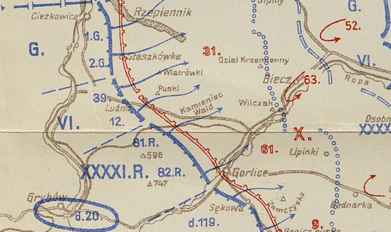 Map detail showing the participation of the VI Corps in the Gorlice breakthrough